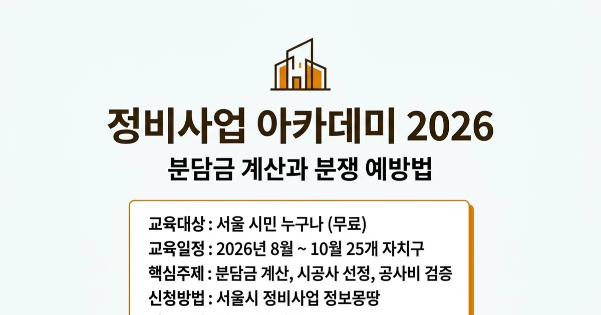 정비사업 아카데미, 25개 자치구 분담금 무료 교육